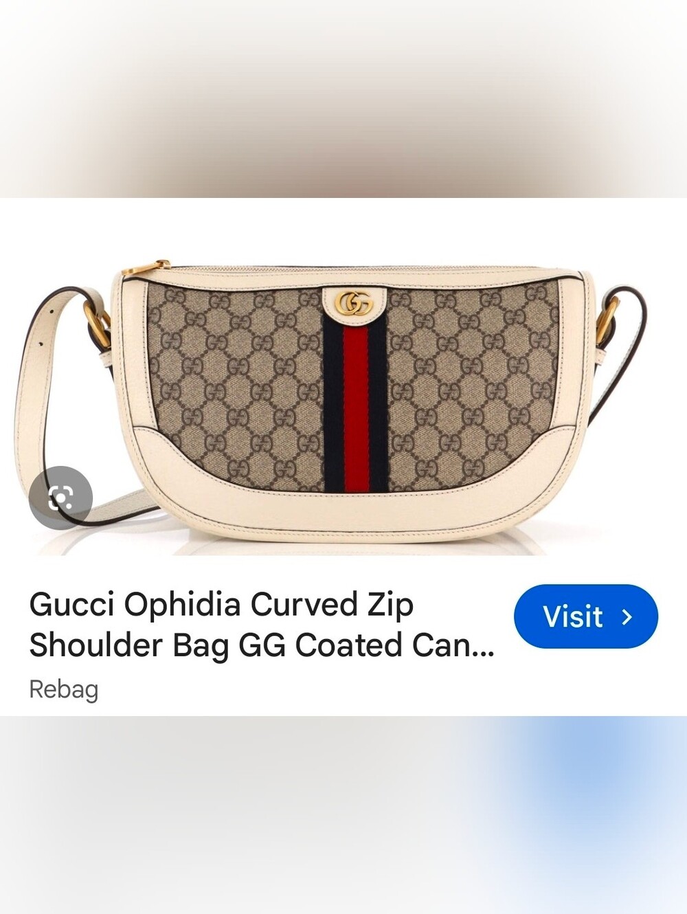 Gucci Beige GG Canvas Shoulder Bag with White Trim and Navy-Red Stripe